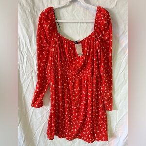 H&M Vibrant Red Floral Long Sleeve Dress
